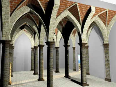 Vaulting 4-2 Renaissance 500cm spcd  thin arches and thick curbs Low-poly 3D model