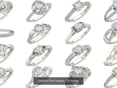  Solitaire Ring Designs 3D Model Collection