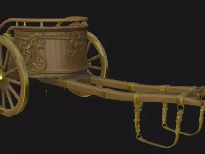 Ancient Vintage Ornate Wooden Carriage 3D Model 3D model