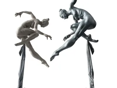 Dancer with fabric sculpture Low-poly 3D model