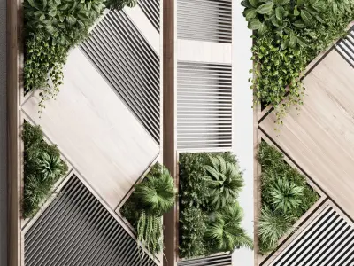 plants set partition in wooden frame 29 3D model