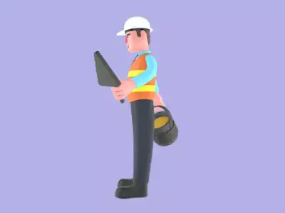 Stylized 3D Male Architect Character-Cartoon Builder with Tools 3D model