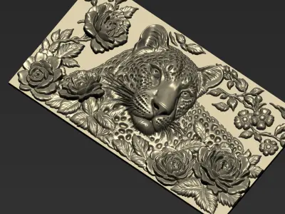 Leopard and Flowers A52 3D print model