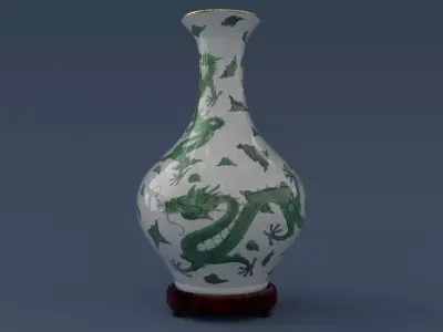 Dragon vase - green - optional red Low-poly 3D model