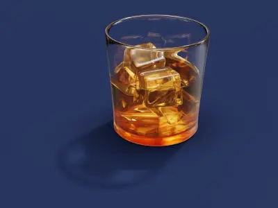 Drink Glass - Whiskey on Old Fashioned Glass 3D model