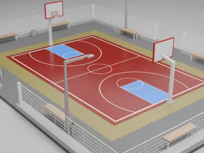 Cartoon Basketball Court Low-poly 3D model
