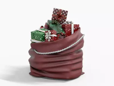 Santa Gifts with Bag For Christmas Low-poly 3D model