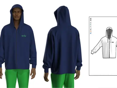 Men Zipper Hoodie  3D model