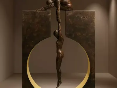 Bronze Sculpture Abstract Human Figures Balance 3D Low-poly 3D model