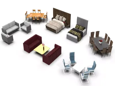 Furniture Collection sofa set with gold table 3D model