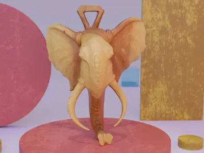 Elephant head wall decor high-poly 3D model