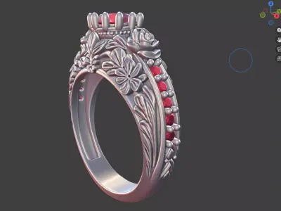 Floral Rose Leaf Ring With Prong set Gemstone 3D print model