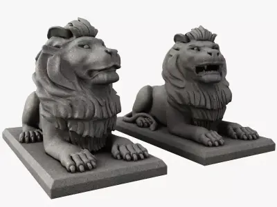 3D Models Two Stone Lions Statues 3D model
