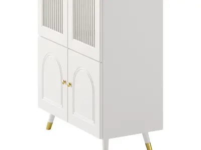 Cabinet Included White Closed Back Wooden Standard Bookcase 3 3D model
