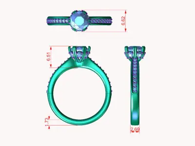 cr-05 gold engagement ring with diamonds 3D print model