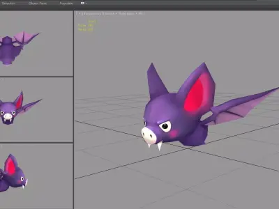 Cartoon Purple Bat Low-poly 3D model