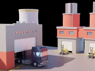 Low Poly Factory Warehouse Low-poly 3D model