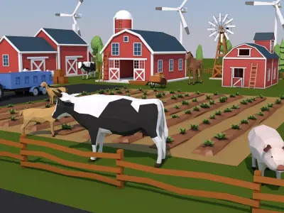 Low Poly Farm House and Animals Pack Low-poly 3D model