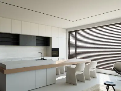 Modern Cream Style Living and Dining Room Interior Scene 3D model