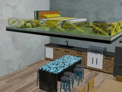 bedroom lofted space Low-poly 3D model