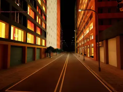 City Downtown Skyscraper Street - Night - Unreal - Lot 09 Low-poly 3D model