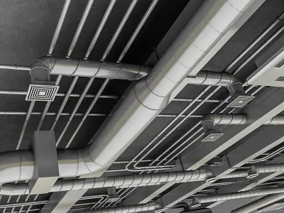3D Ventilation Model ceiling with pipes and wires Low-poly 3D model