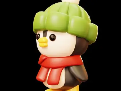 Penguin with scarf and hat Low-poly 3D model