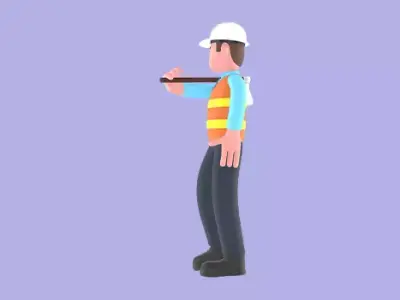 3D Cartoon Male Architect Character - Thinking Pose with Hammer 3D model