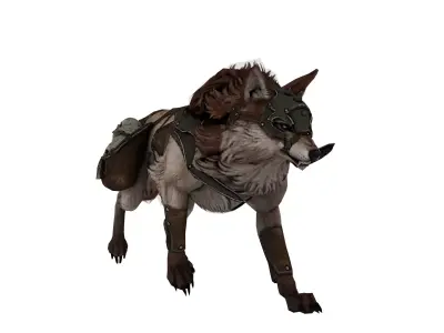 Armored Battle Wolf  Fantasy Creature Low-poly 3D model