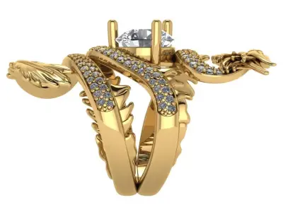Dragon Ring with Brillian-Cut Diamond in the center 3D print model