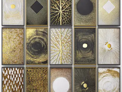 Collection of paintings with gold for walls 8 3D model