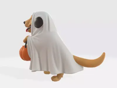 Adorable Halloween Dog Ghost with Pumpkin Buckey  3D print model