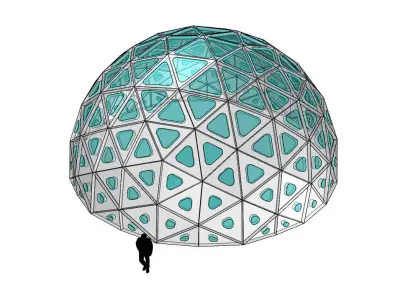 Geodesic Dome with Dynamic Perforations and glass panels 3D model