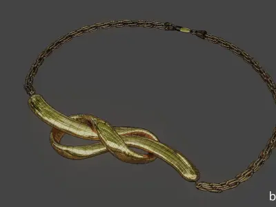 Golden bracelet with Infinity shaped pendant PBR 3D model