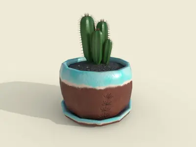 Cacti set cactus in pot Free low-poly 3D model