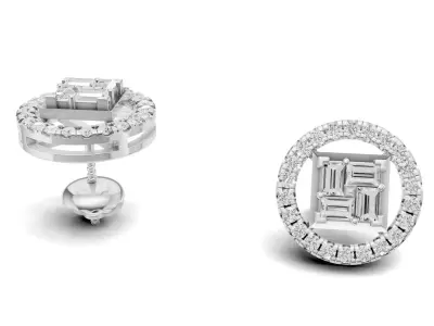 Baguette Cluster And Round Diamond Unique Stud 3D print model