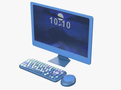 Sweet Pc Set Monitor Keyboard Mouse Night Blue Version 3D model