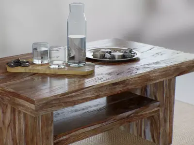 Table Wooden Living Room - Fully Decorated PBR Scene Low-poly 3D model