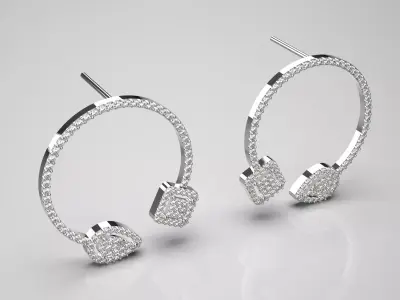 Diamond hoop earrings square pendant and teardrop shape je0033 3D print model