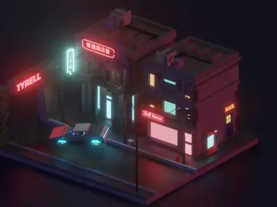 Low Poly Cyberpunk City Low-poly 3D model Low-poly 3D model