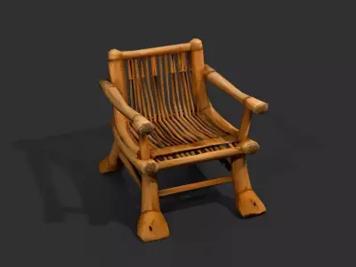 Stylized bamboo wooden chair armchair Low-poly 3D model