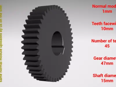 Cylindrical gear - paired - z45 m1 D47 d15 3D print model