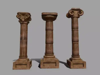 Pillar Set of three wooden columns Low-poly 3D model