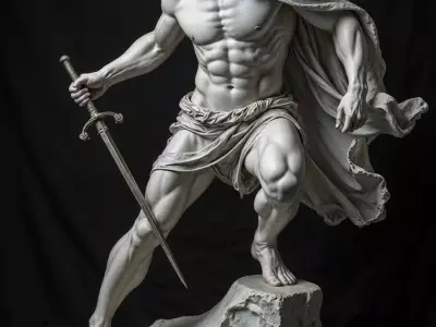 Roman Warrior Statue Marble Gladiator Sword 3D Low-poly 3D model