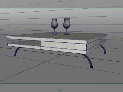 Table coffee with two glasses Low-poly 3D model