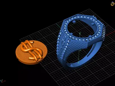 Luxury Dollar Sign Mens Ring With Diamonds Jewelry Gents Rings 3D print model