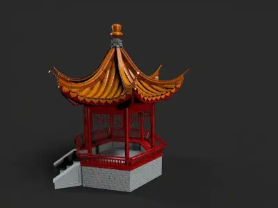 Traditional China Gazebo Low-poly 3D model