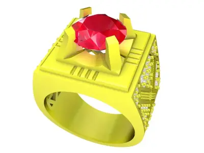 Luxury Square Ruby and Diamond Men Ring 3D Model 4913 3D print model