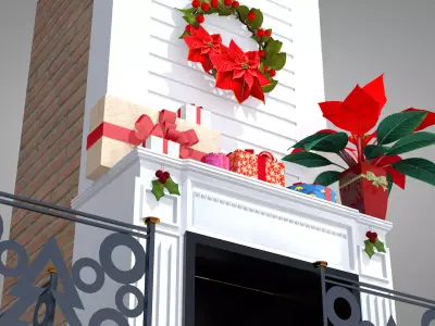 Christmas Fireplace and Decoration 3D Model 3D model