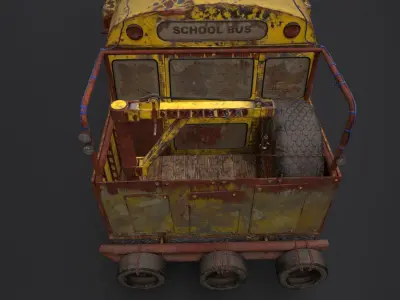 Post Apocalyptic School Bus Low-poly 3D model